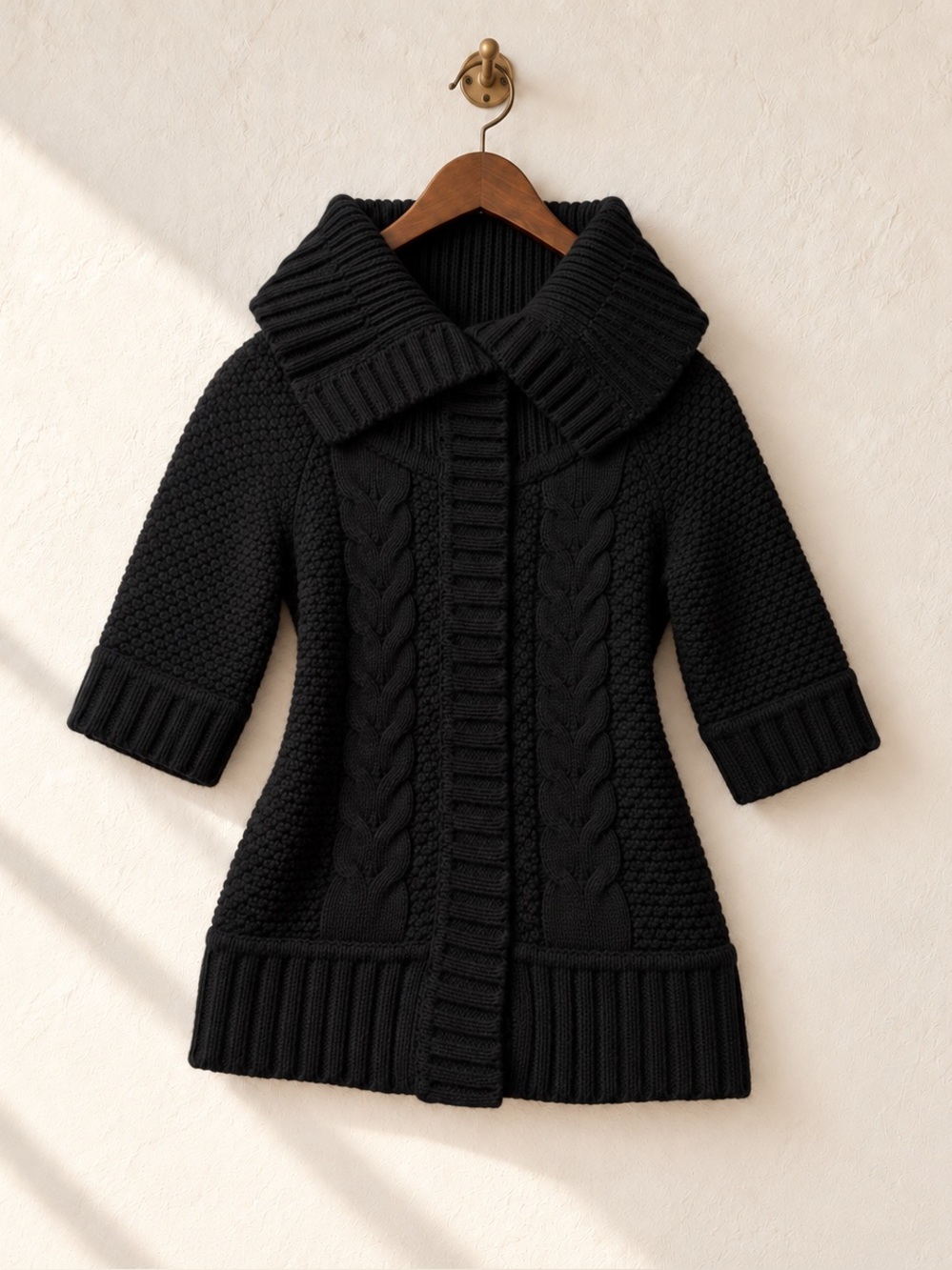 Preppy Express Black Cable Knit Foldover Collar Cardigan Sweater Women’s M